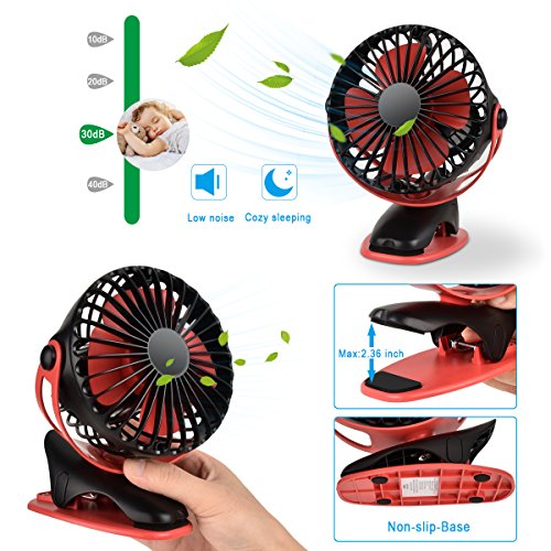 image for QINUKER Battery Operated Clip on Fan, Portable USB Rechargeable Desk S