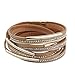 TASBERN Women Leather Wrap Bracelet in Goldplated Metallic Crescents and Crystal Cuff Jewelry for Ladies Girls