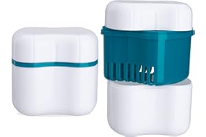 LVCHEN Denture Cleaning Case - Soaking Cup False Teeth Container Denture Storage Case with Strainer Basket for Travel Cleaning Complete Clean Care for Dentures and Clear Braces