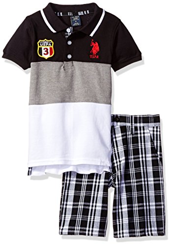 U.S. Polo Assn. Little Boys  Embellished Pique Polo Shirt Short, Plaid, 7