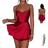 Yazinie Sexy Strappy Backless Strapless Dress Elegant Satin A Line Mini Dresses for Women Summer Sleeveless Jumpsuits Dress