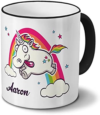 PhotoFancy โ Personalised Unicorn Mug with the name Aaron - Design: Crazy Unicorn (black)