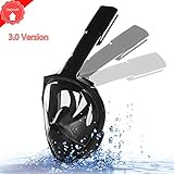Snorkel Mask,JUNDUN Upgrade 180° Full Face Diving Mask Anti-Fog and Anti-Leak Free Breathing Scuba Diving Equipment with Adjustable Head Straps (Black, L/XL)