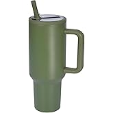 40 oz Insulated Tumbler with Handle,Flip Straw,Lid & Rubber Base Stainless Steel Water Bottle - Leak Proof Vacuum Insulated Mug BPA Free Reusable Travel Cup Gifts for Women/Men (dark green 40oz)