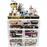 Sorbus Acrylic Cosmetic Makeup and Jewelry Storage Case Display with Gold Trim - Spacious Design - Great for Bathroom, Dresser, Vanity and Countertop (Gold Set 2)