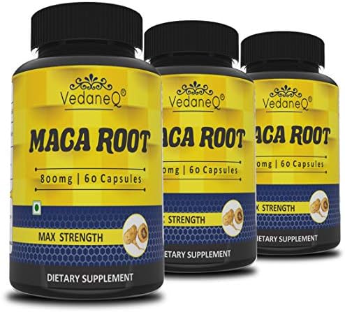 VedaneQ Maca Root Capsules Supplement for Men Pure Extract 800mg Dietary Supplement 60 Vegetarian Capsules for men Health & Wellness