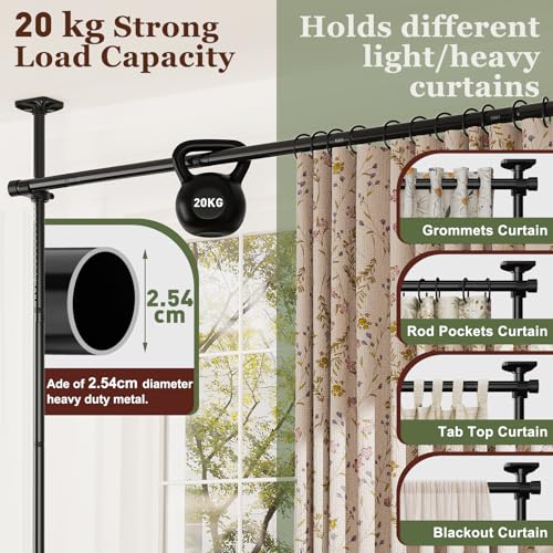 Yeabett Room Divider Rod - No Drilling Room Divider System 122-305cm (H) × 70-177cm (W) Adjustable Heavy Duty Freestanding Room Divider Wall Black