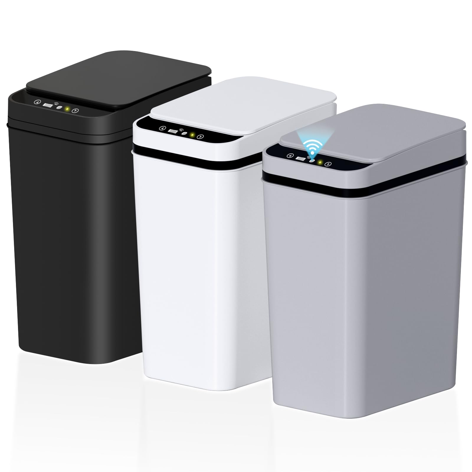 Photo 1 of jinligogo 3Pack Bathroom Small Trash Can with Lid, 2.6 Gallon Touchless Automatic Garbage Can Slim Waterproof Motion Sensor Smart Trash Bin for Bedroom, Office, Living Room White/Black/Grey