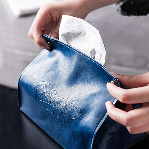 MDZF SWEETHOME PU Leather Tissue Box Cover Facial Tissue Box Holder Tissue Bag Dispenser for Home, Bedroom, Office, Car or Decoration, Blue - Thumbnail 3