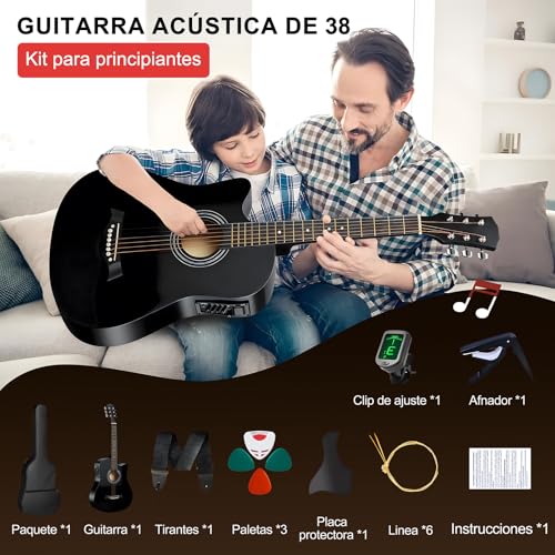 38 inch Electroacústica Guitarra Folk Para Diestros Regalos De Cumpleaños/Regalos De Navidad Con Equalizador, Afinadores, Correas,Cuerdas Para Instrumentos,Plumillas, Abrazadera Triangular Etc.