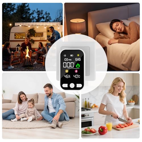 2 Pack 4-in-1 Carbon Monoxide Detectors Plug-in Wall, CO & Natural Gas Leak Detector with Temperature and Humidity, Portable Carbon Monoxide Detector with Battery Backup for Home, Travel & RVs