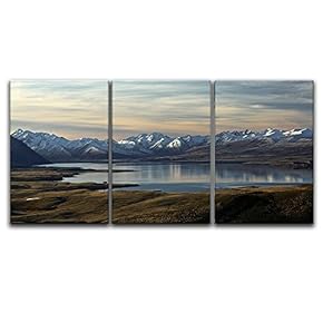 3 Panel Canvas Wall Art - Snow Covered Mountains and The Lake - Giclee Print Gallery Wrap Modern Home Art Ready to Hang - 16"x24" x 3 Panels