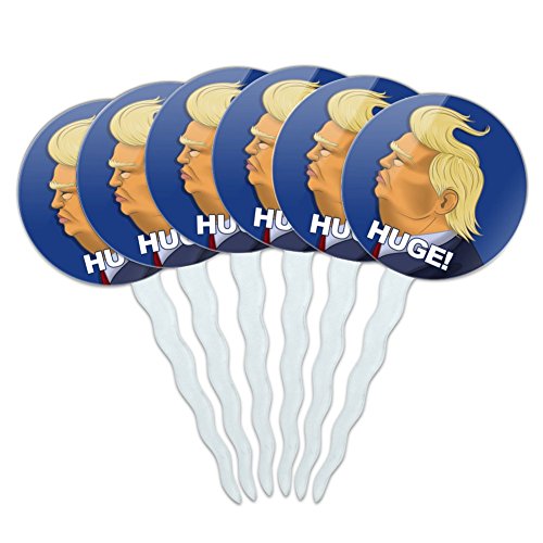 GRAPHICS & MORE Huge! Donald Trump Caricature with Wind Blowing Hair Funny Cupcake Picks Toppers Decoration Set of 6