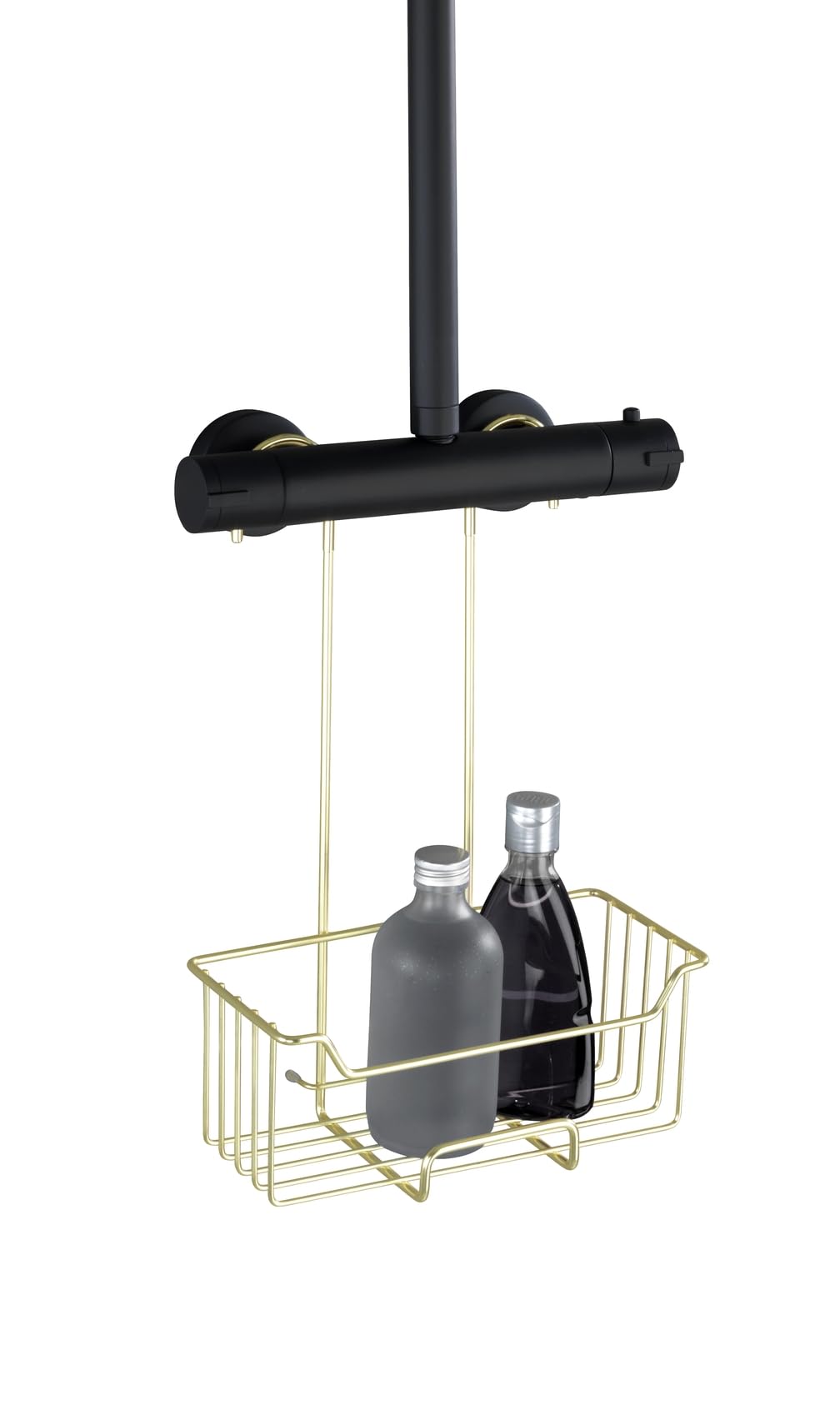 WENKO Milo Thermostatic Shower Caddy for Hanging on the Tap, Stainless Steel Shelf (Rust-Proof), 25 x 36 x 14 cm, Gold