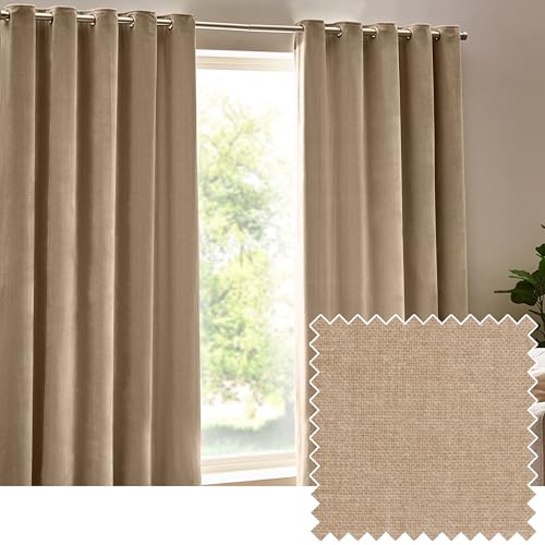 Yard Heavy Chenille Eyelet Curtain Pair (Natural, 229 x 137 cm)
