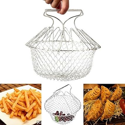 Chef Basket 12 in 1 Kitchen Tool for Cook / Boiling Solid Steel Delux / Stainless Steel Strainer / Steamer Basket Oil Strainer / Fish Basket Deep / French Fry / Deep Fry / Chips Baskets / Snack