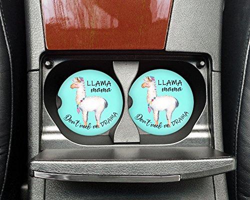 Llama Mama - Don't need no drama - Car coasters - Sandstone auto cup holder coasters - Mom mother gift - Gifts for young women