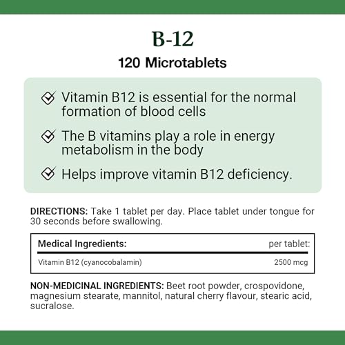 NATURE'S BOUNTY Vitamin B-12 Supplement, 2500 mcg, Quick Dissolve Tablets, Natural Cherry Flavour, Helps In Energy Metabolism, Essential In Normal Formation Of Blood Cells, 120 Tablets, 42 g