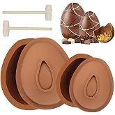 Easter Egg Silicone Mold for Chocolate, 4PCS 3D Egg Shape Molds 2 x 4inch &amp; 2 x 6inch Large Size Non-Stick DIY Baking Candy Molds with 2 Wood Hammers for Easter Decorations, Party, Kids Gift