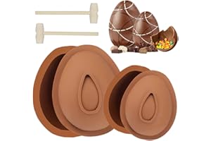 ANSEE Easter Egg Silicone Mold for Chocolate, 4PCS 3D Egg Shape Molds 2 x 4inch & 2 x 6inch Large Size Non-Stick DIY Baking Candy Molds with 2 Wood Hammers for Easter Decorations, Party, Kids Gift