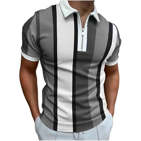 Men's Fashion Polo Shirts Striped Knitting Casual Golf Print T