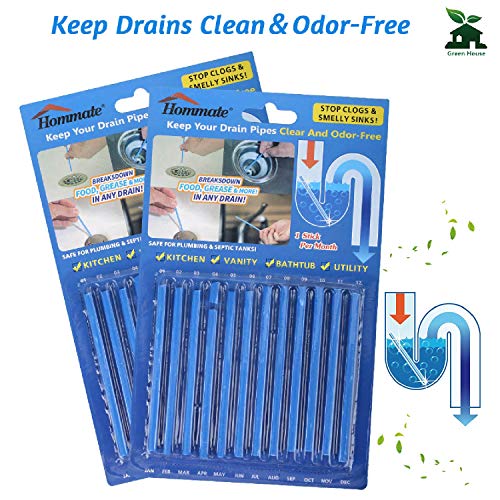 Drain Sticks Sink Sticks Drain Stix Drain Cleaner & Deodorizer Drain Deodorizer Sticks Unscented Non-Toxic for Kitchen Bathroom Sinks Pipes Septic Tank Safe As Seen On TV (24pcs, Blue)
