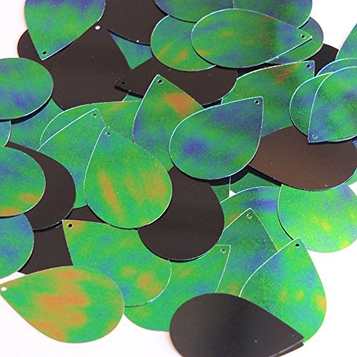 Green Jungle Rainbow Teardrop 1.5 inch Couture Loose Paillettes. Made in USA.