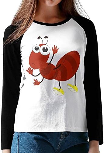 SHANchu AOSHICO Women's Red Ant Long Sleeve Baseball Raglan T-Shirt Black Size XXL