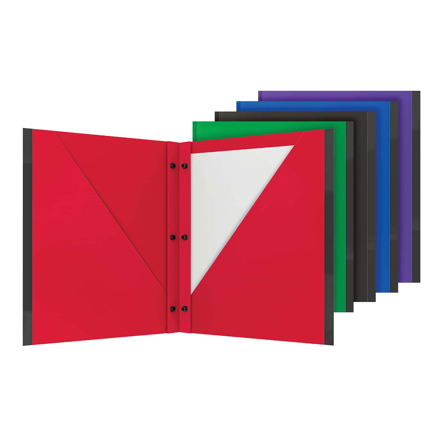 Oxford 2 Pocket Folder 5 Pack, Plastic Portfolios with Plastic Snap Fasteners, Anti-Tear Edges, Letter Size, Red, Green, Black, Blue, Purple (89118)