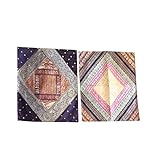 Mogul Ethnic Hand Patchwork Indian Sari Throw Decorative Silk Pillow Cushion Cover Set of 2