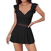 Upopby Women's Ruffle One Piece Swimdress Swimsuits for Women Tummy Control Swim Dress Slimming Mesh Skirted Bathing Suits
