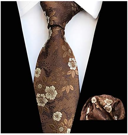 Mens Cravat Tie Set Luxury Floral Pattern Wedding Necktie with Pocket Square Set