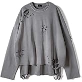 ELKNLMU Vintage Streetwear ripped Sweatshirt Men Fashion Autumn Solid Color Oversize Sweatshirt