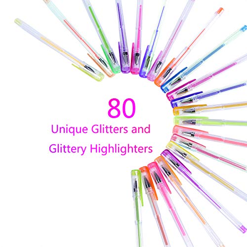 Dailyart 80 Glitter Gel Pens Setï¼Œ80-Piece Unique Color Glitter Pens, Rare Colors Perfect for Adult Coloring Books, Journals, Drawing, Painting and Writing