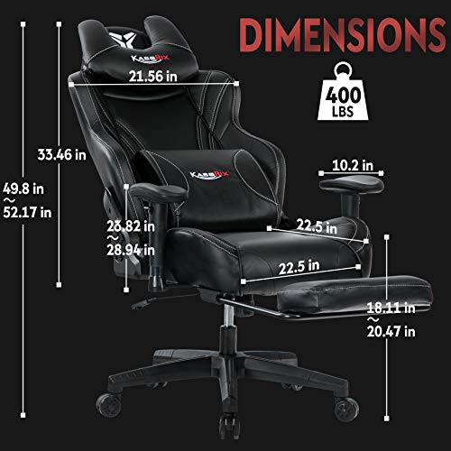Kasorix Big and Tall Gaming Chair with Footrest,Black Chair with