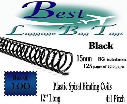 15 mm Black Plastic Spiral Binding Coils - 12" Length - 4:1 Pitch - Qty: 100