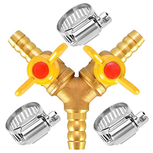 Da by Hose Barb Ball Valve 3/8"(10mm) Brass Fitting Y Shaped 2 Switch 3 Way Connector Heavy(3/8")