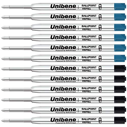 Unibene Parker Compatible Ballpoint Refills 12 Pack,1.0mm Medium Point-6 Black&6 Blue, Smooth Writing Replaceable German Ink Tactical Pen Refills for Parker Ballpoint/UZI Pen