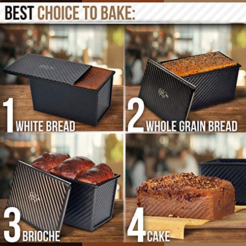 HiliStar Pullman Loaf Pan Set with Lid Cover, Dough Scraper, Cutter