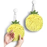 Sophie & Panda Fuzzy Ball Hand Towels (Set of 2) - Dry Your Hands Instantly and conveniently with This Creative Hand Towel Fruit Themed Decorative Towels for Bathroom (Pack of 2, Yellow Pineapple)