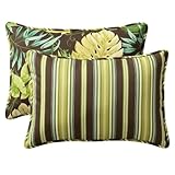 Pillow Perfect Decorative Green/Brown Tropical/Striped Reversible Toss Pillow, Rectangle, 24-1/2 Length, 2-Pack