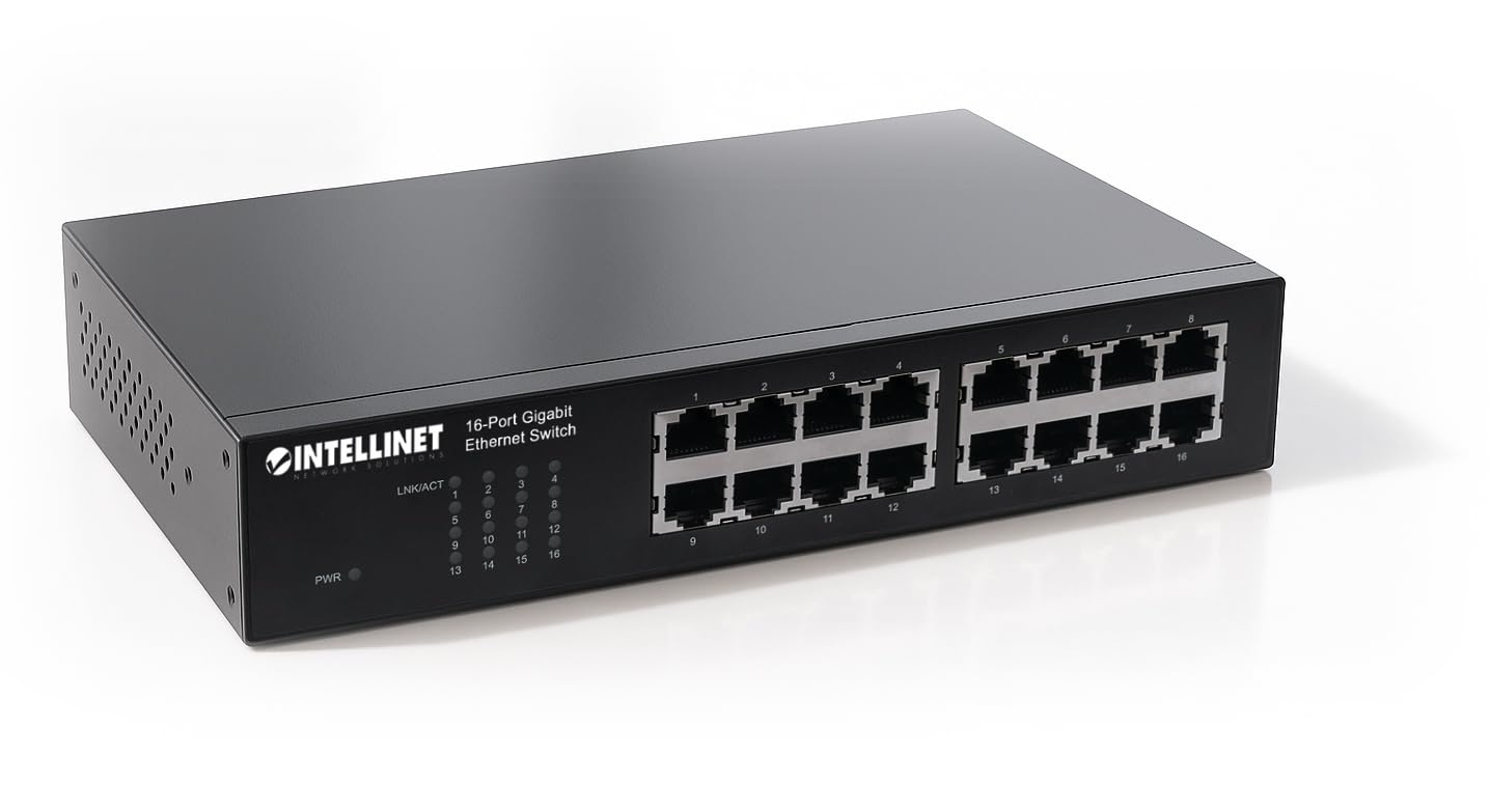 Intellinet 16-Port Gigabit Ethernet Switch Desktop 19 Inch Rack Mount Black 561068