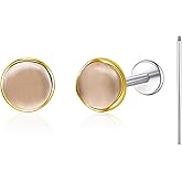 Limerencia Hypoallergenic Earrings for Sensitive Ears - G23 Titanium Round Cat's Eye Flat Back Stud Earrings, Cartilage 5mm Stone Pierced Earrings for Women Men Gift