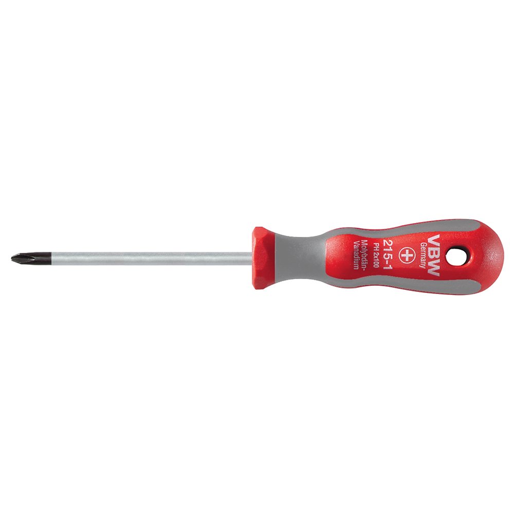 VBW 215110 Chromed Phillips Screwdriver with Black Tip, Red/Grey