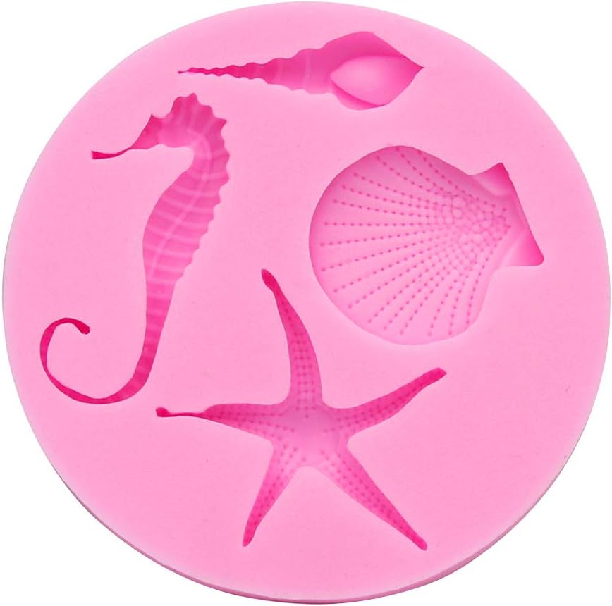 MSYOU Moulds Silicone Cartoon Seahorse Shell Starfish Pattern DIY Handmade Mold for Muffin Fondant Cake Chocolate Candy Cookies Soap