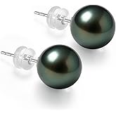18K Solid Gold Genuine Tahitian Black Pearl Stud Earrings for Women, AAAA 8-11mm Seawater Pearls - Christmas Gift for Wife Mom Daughter Sister Grandma, Women Jewelry for Wedding Anniversary Birthday