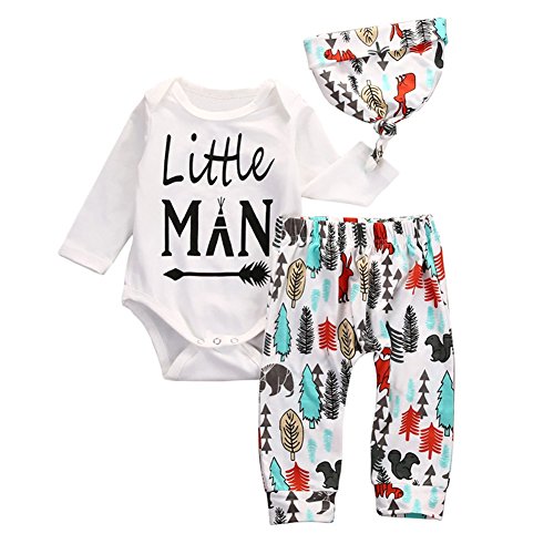 3 PCS Unisex Baby Clothes Set Kids Printing Cotton Long Sleeve Top Pants and Hat Set
