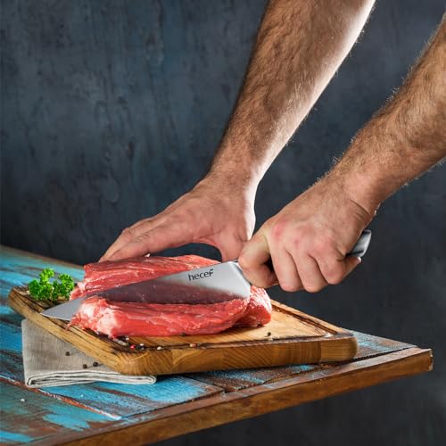 hecef Professional Kitchen Knives Set, All Stainless Steel Silver, Chef's Knife, 5 Pieces Kitchen Knife and 5 Pieces Knife Liners