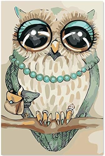 Version 3.0 HD Paint By Number Kits for Adults 3-dimension PBN Kit Paintworks Digital Diy Oil Painting Canvas Kits for Children Kids Beginner White Christmas Decorations Gifts - Owl (N3, No Frame)