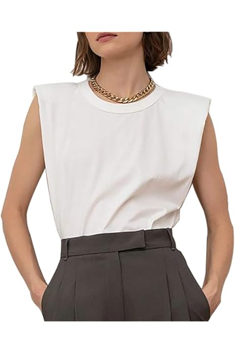 sleeveless padded shoulder t shirt